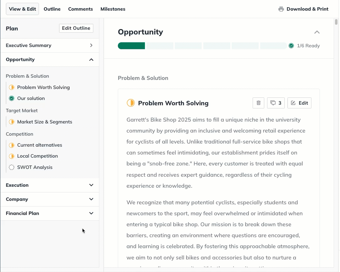 getting to the view edit screen and navigating through topics