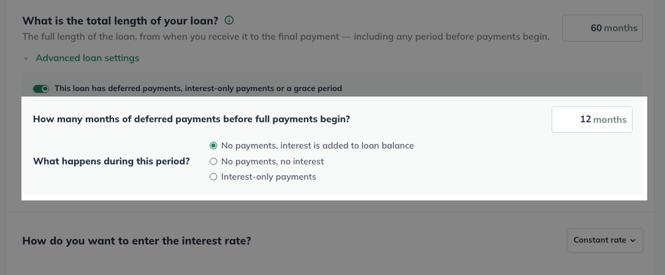 Deferred payment length of deferment