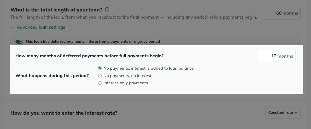 Deferred payment length of deferment