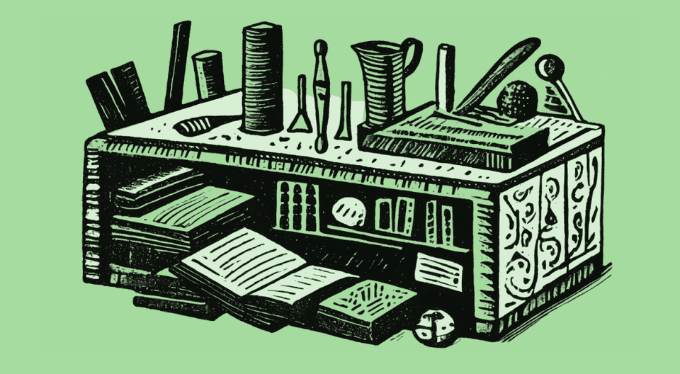 Desk with books