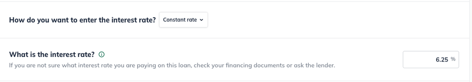 loan entry constant rate and interest rate detail