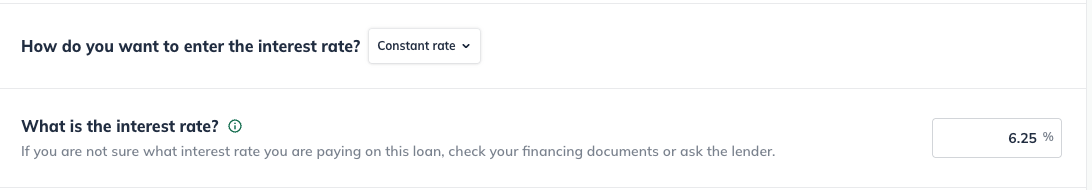 loan entry constant rate and interest rate detail