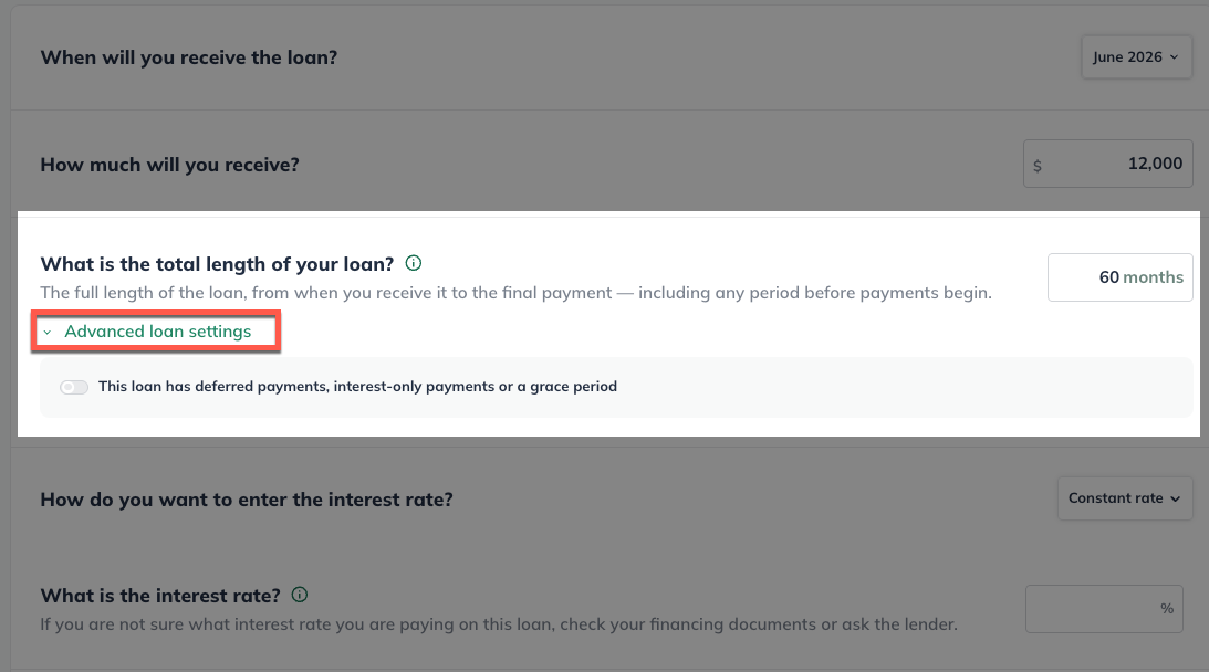 Expand Advanced Loan Settings