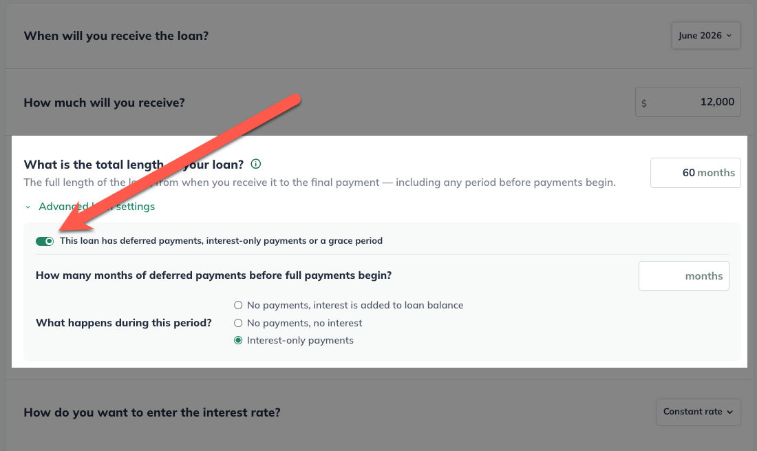 Enable Advanced Loan Toggle