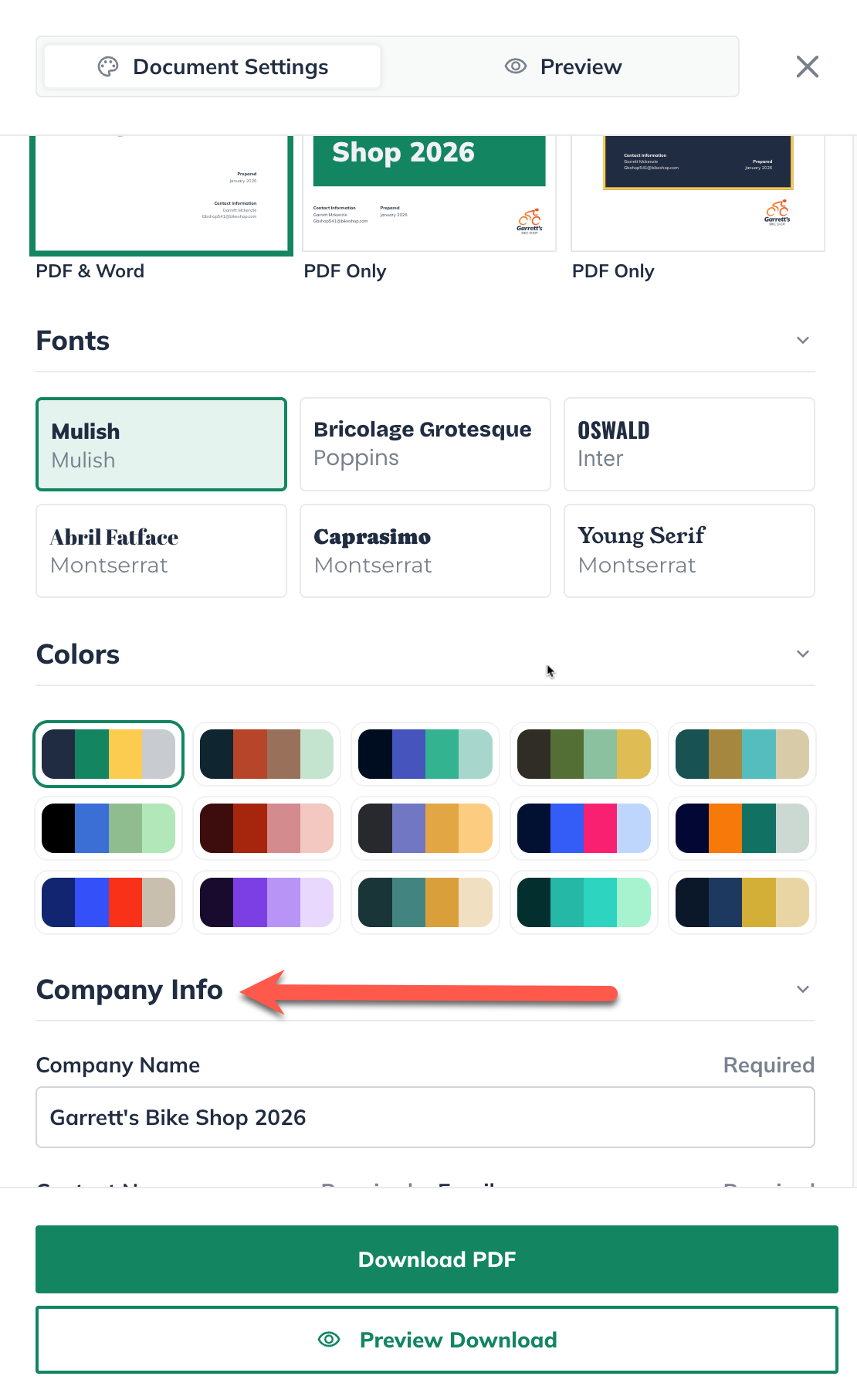 npx download & print company section