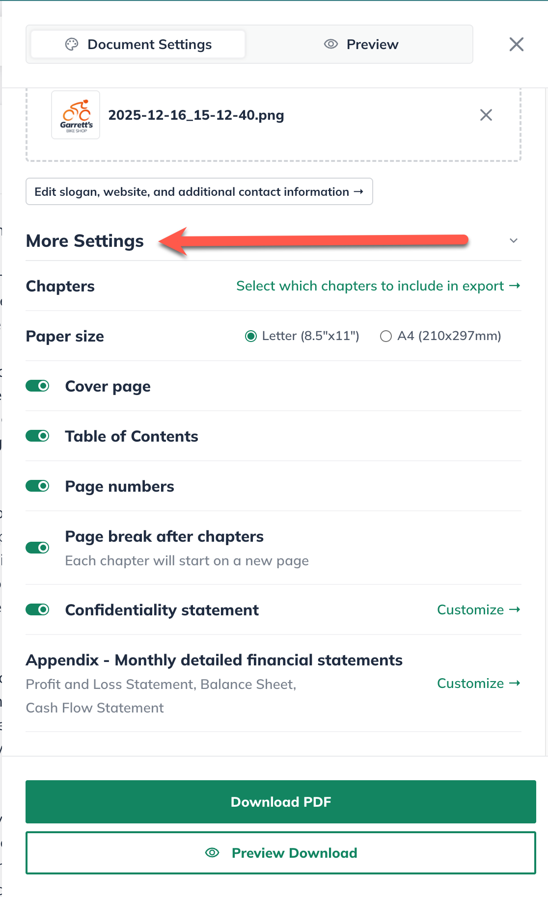 npx document settings more settings
