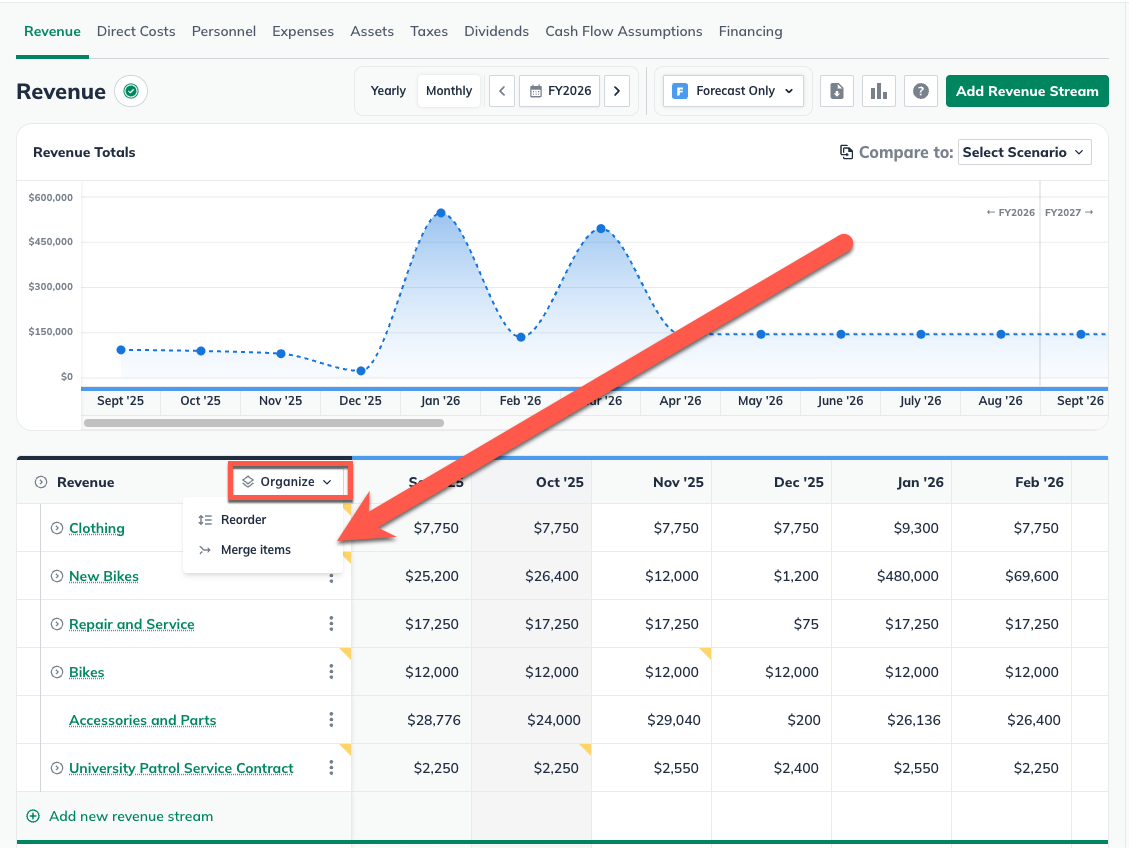 Revenue Table - Organize - Merge