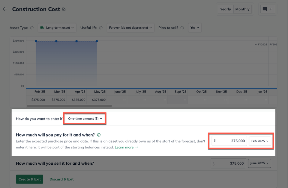 Construction cost amount