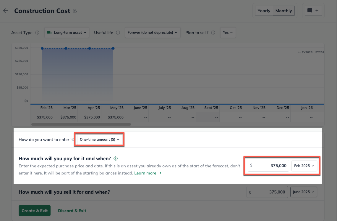 Construction cost amount