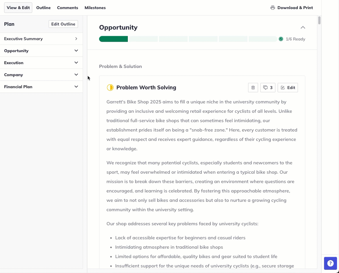 dragging swot analysis into plan outline