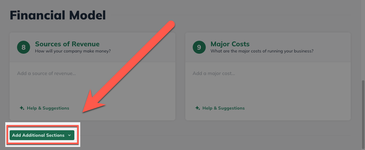 Idea Canvas - Add Additional Sections arrow