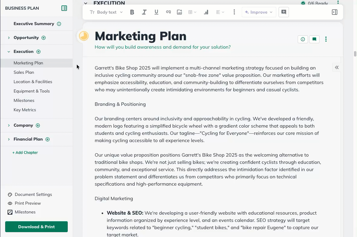 NUX - Marketing and Sales Plan Sections