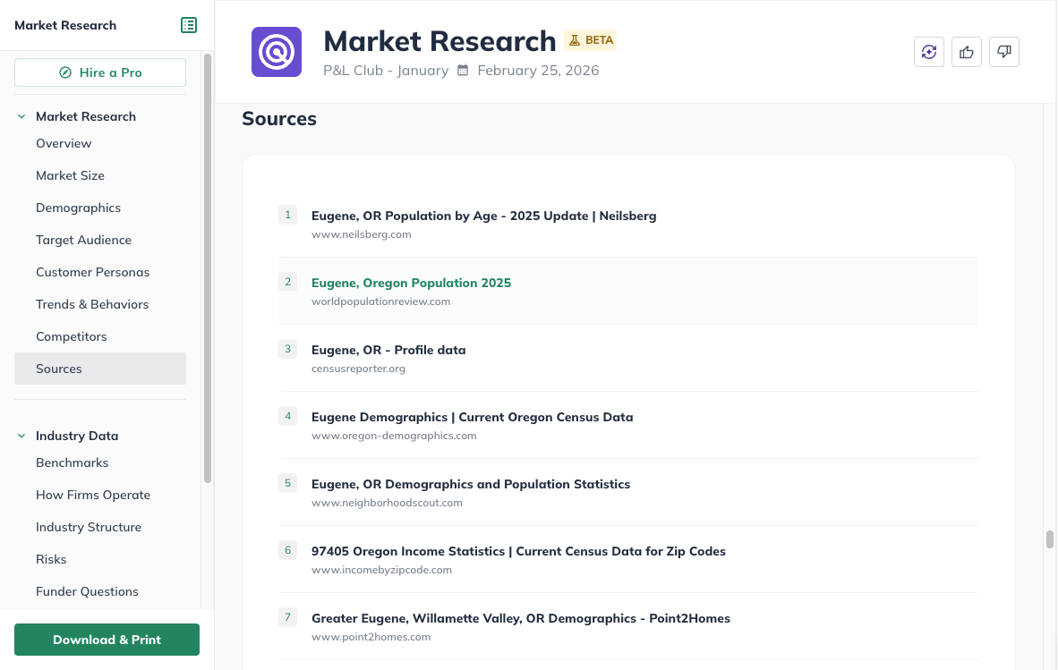 Market Research - Sources Tab