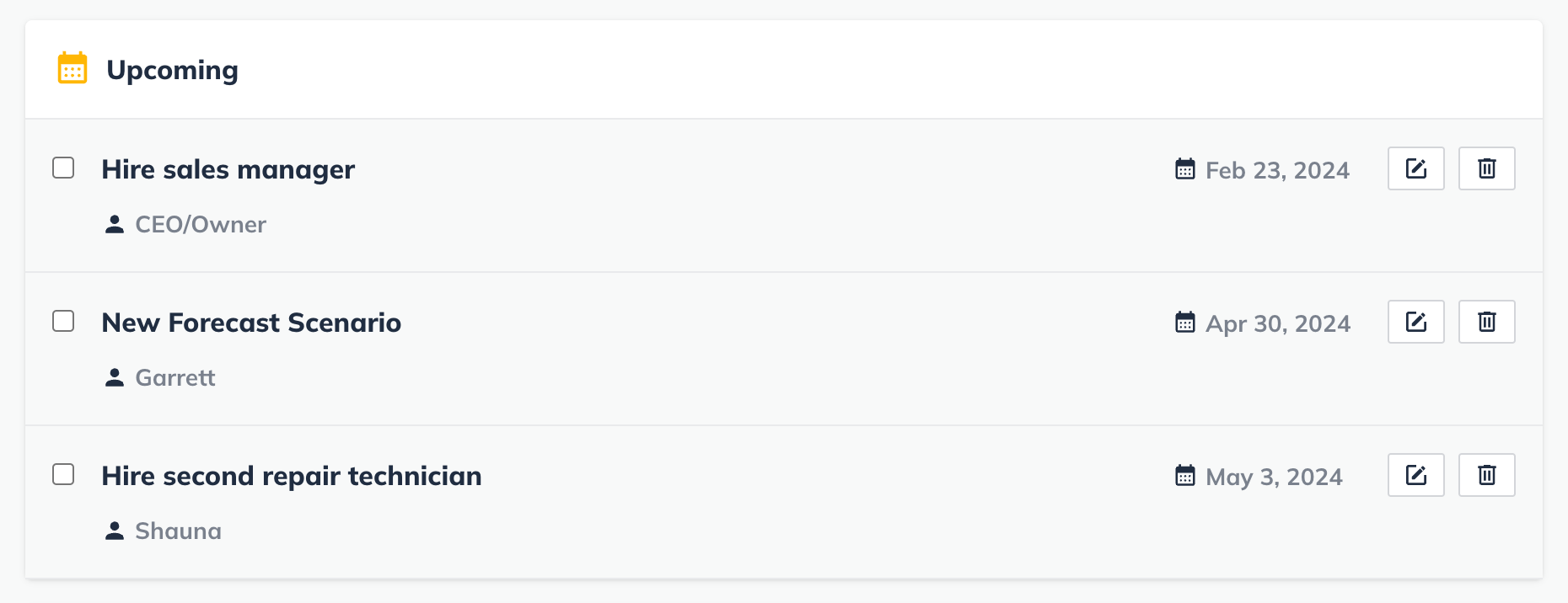 Image: milestone section upcoming milestones detail with three examples