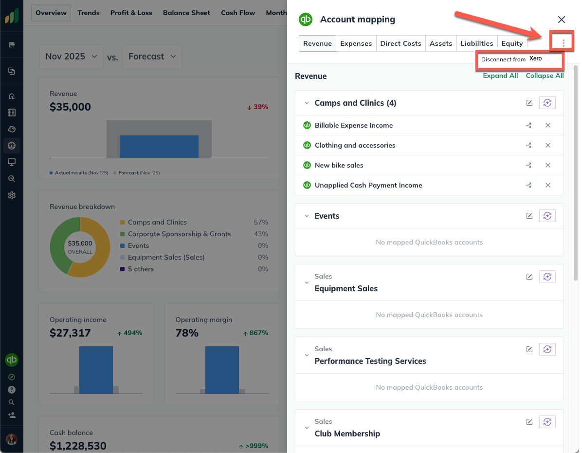 disconnect xero left nav prim