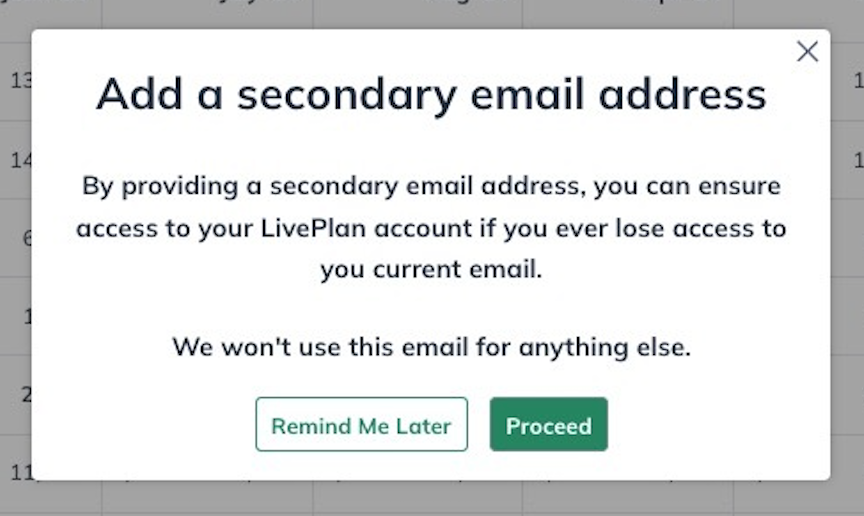 Image: secondary email address prompt