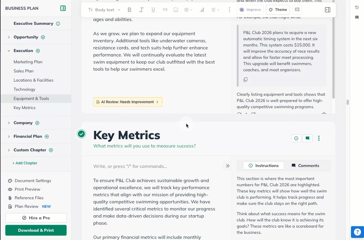 all comments panel plan navigation