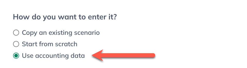 scenario creation with use accounting data highlighted