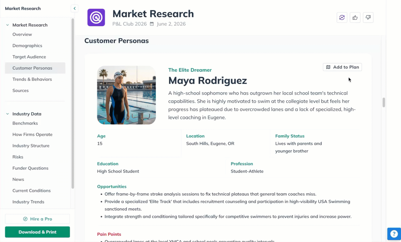 view market research widget in plan