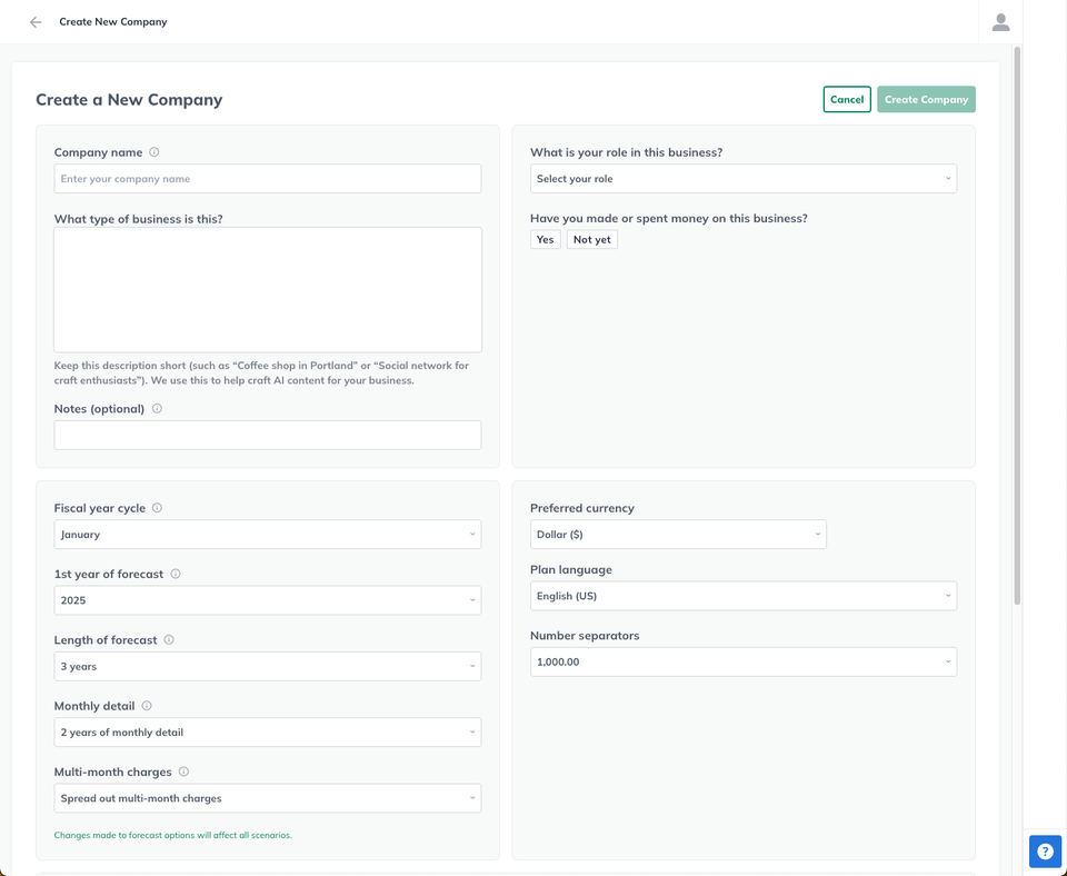 Create new company blank
