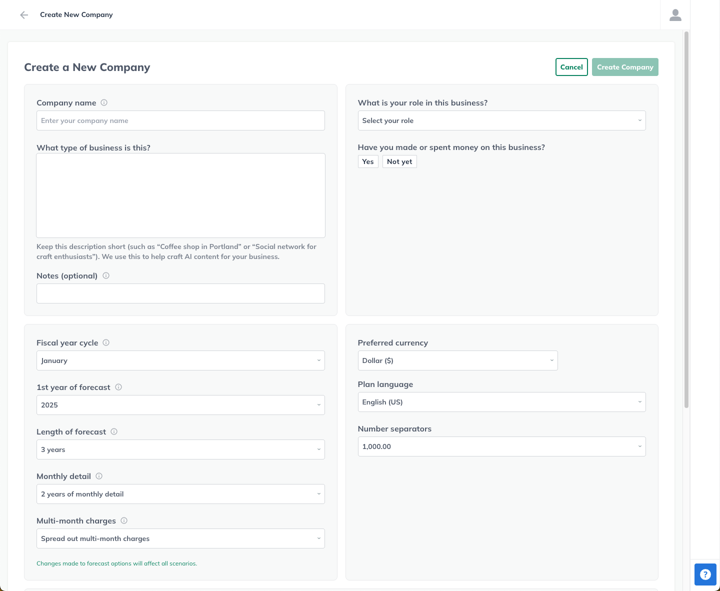 Create new company blank