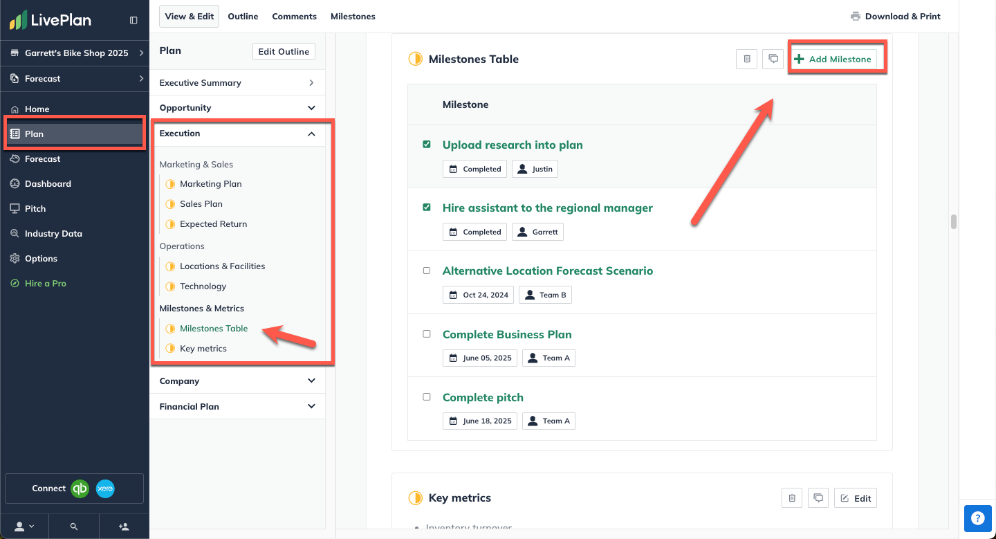 Plan _ V&E _ Milestones Table