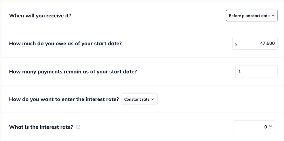 Zero % interest loan