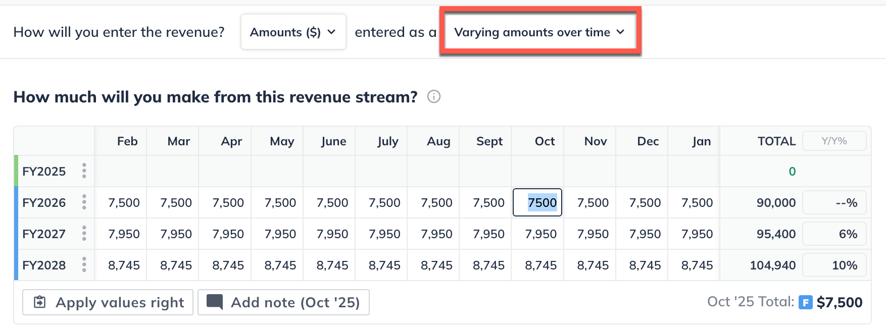 revenue only varying amounts