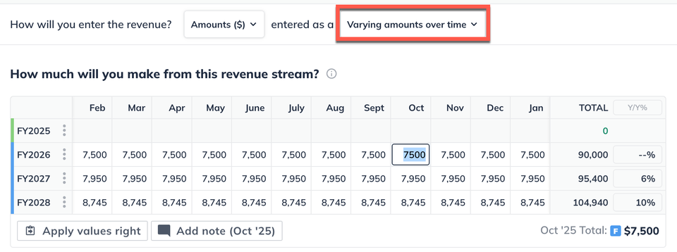 revenue only varying amounts