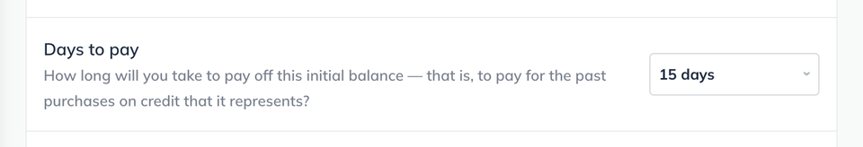 Image: initial balances page days to pay