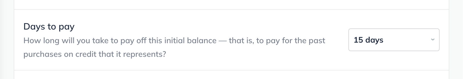 Image: initial balances page days to pay
