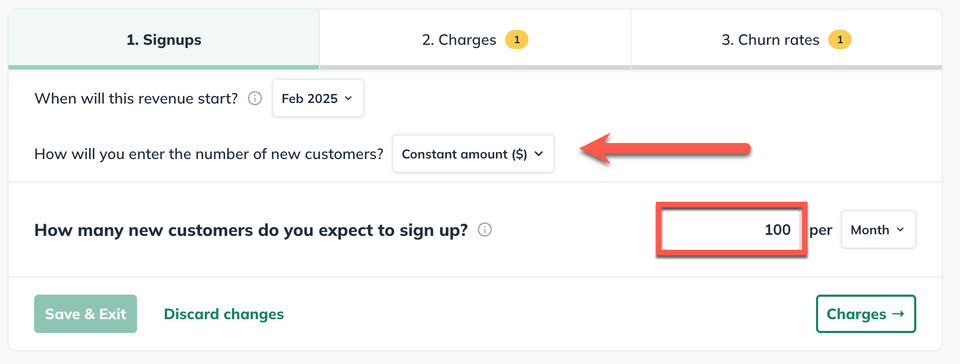 recurring revenue step constant sign up
