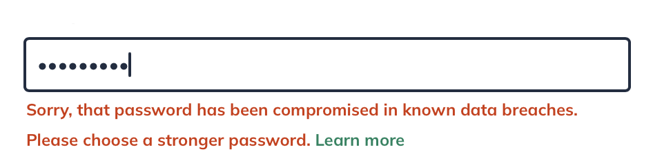 Image: password compromised message