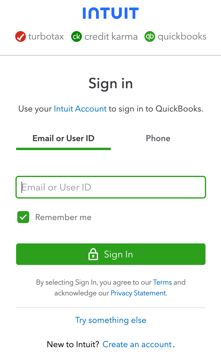Image: intuit sign in screen