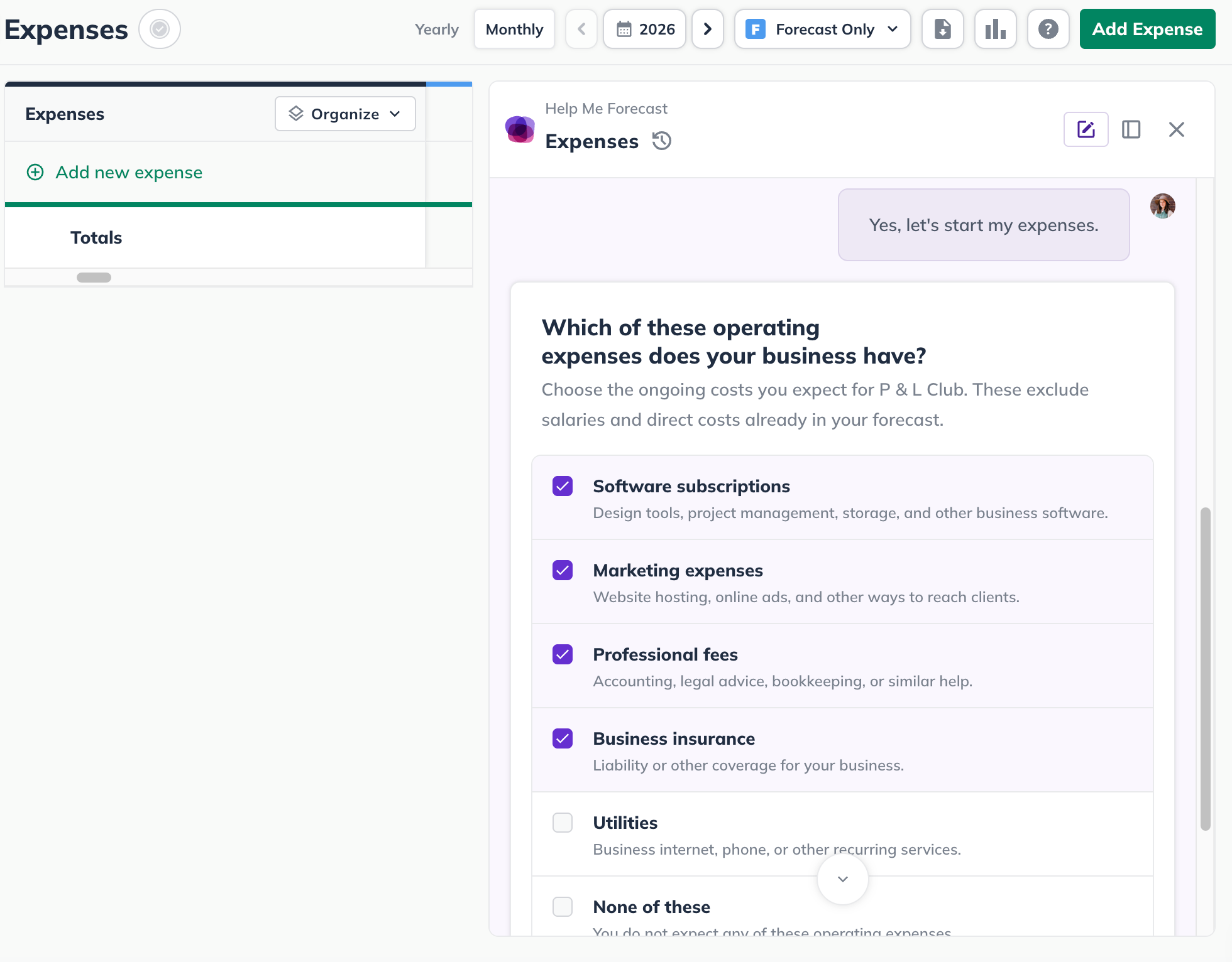 help me forecast adding expense