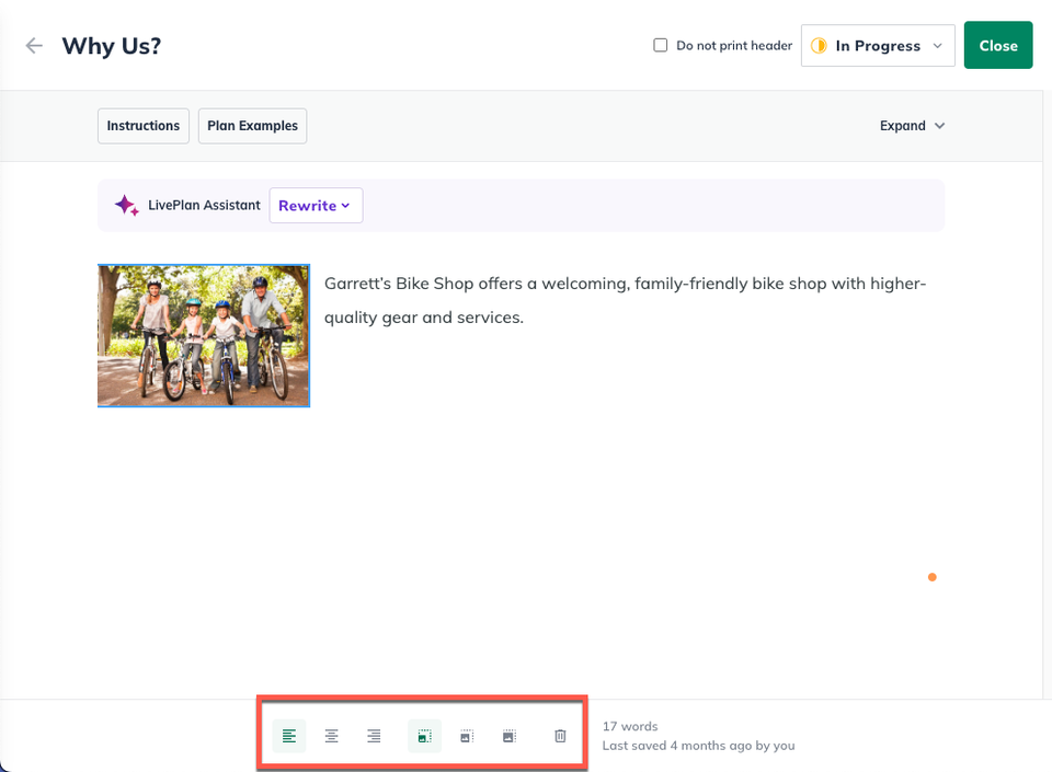 Image: topic editor with image sizing options selected
