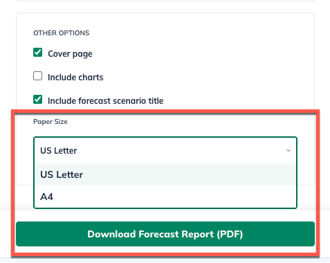 Image: paper size detail on download forecast report