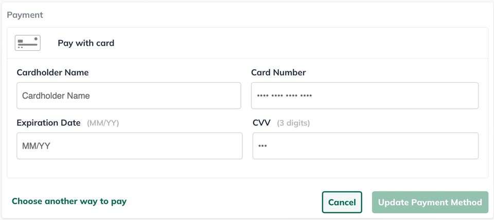 Image: credit card details on payment screen