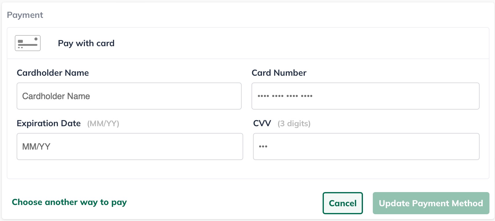 Image: credit card details on payment screen
