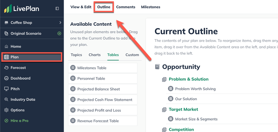 plan outline pointing arrow