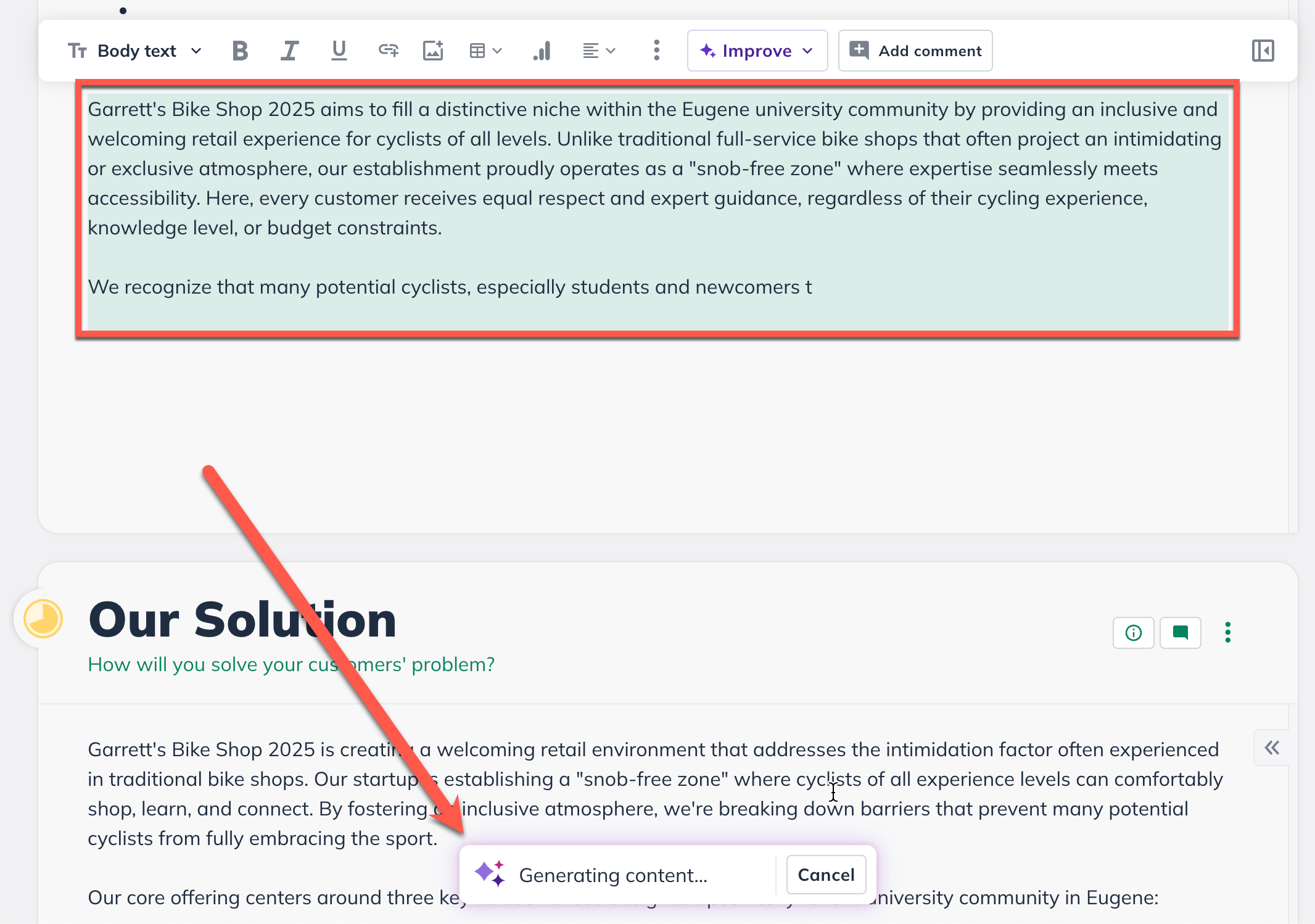 npx base screenshot of improve feature entire section