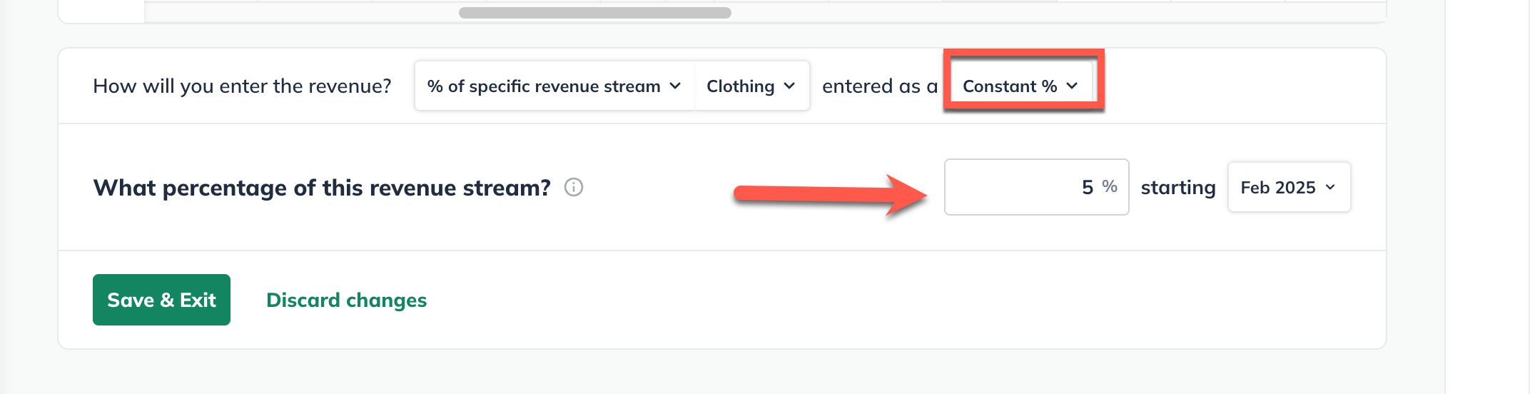 constant percentage of revenue as revenue