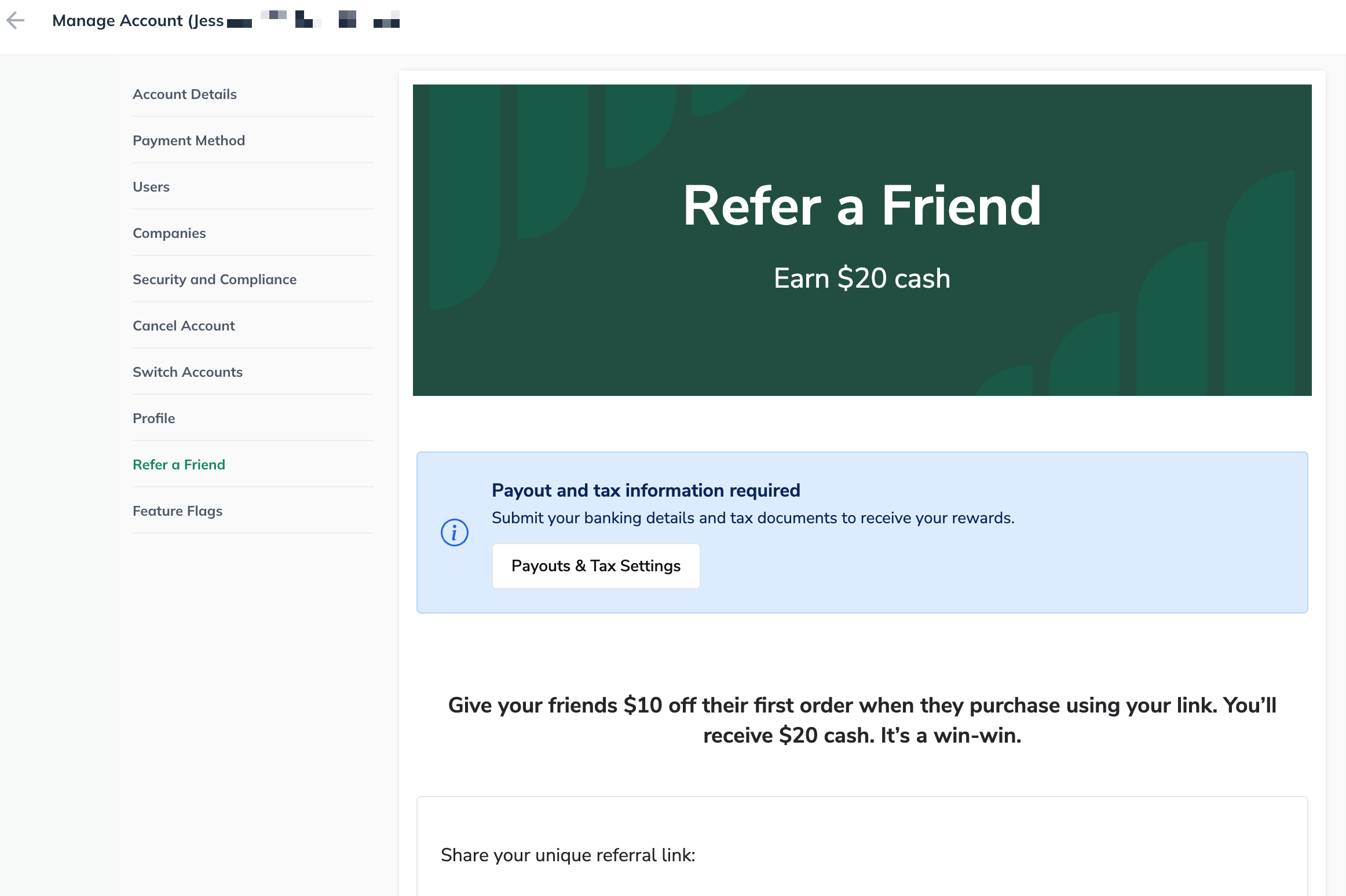 referral dashboard in app
