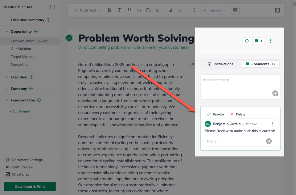 NUX - Comment Arrow pointing