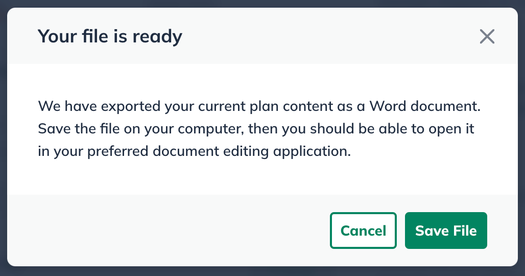 Image: word export file ready message