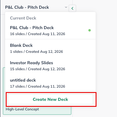 create new pitch deck
