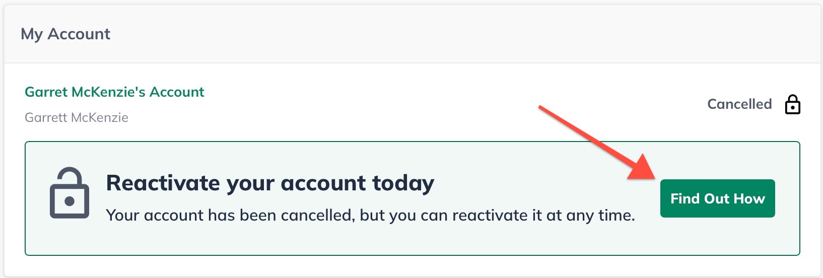 Image: arrow pointing to find out how reactivate page