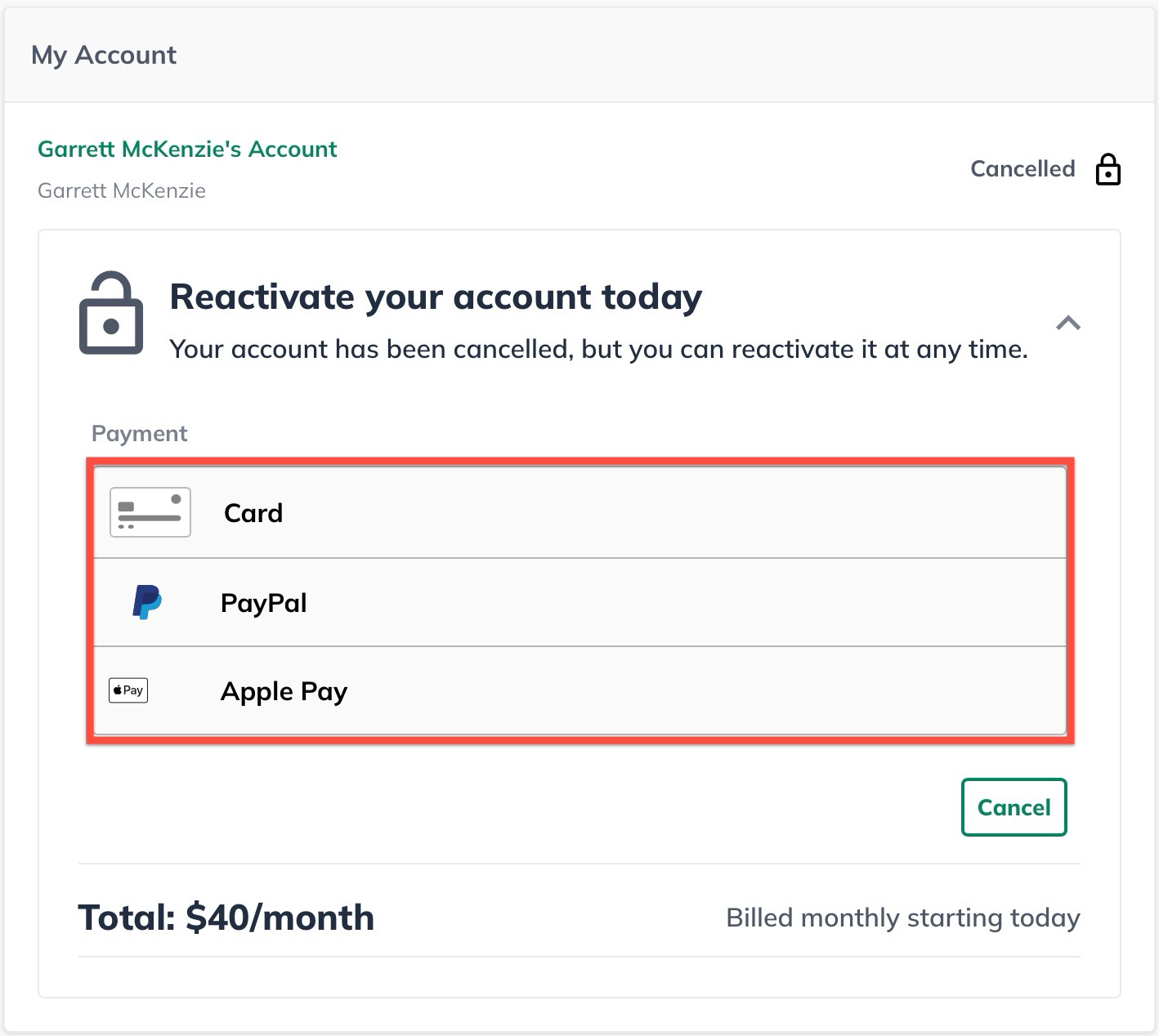 Image: payment types highlighted