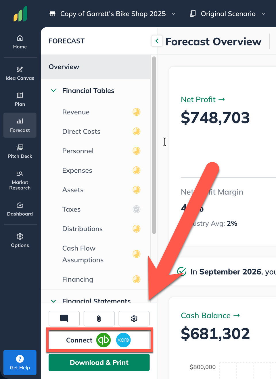 connect accounting left prim nav