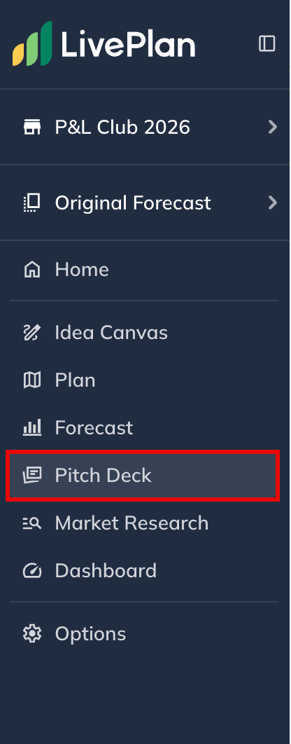 select pitch deck left side nav